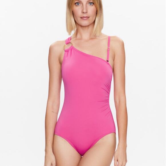 MICHAEL Michael Kors One Shoulder One Piece swimsuit pink cerise - 14 - Picture 1 of 12